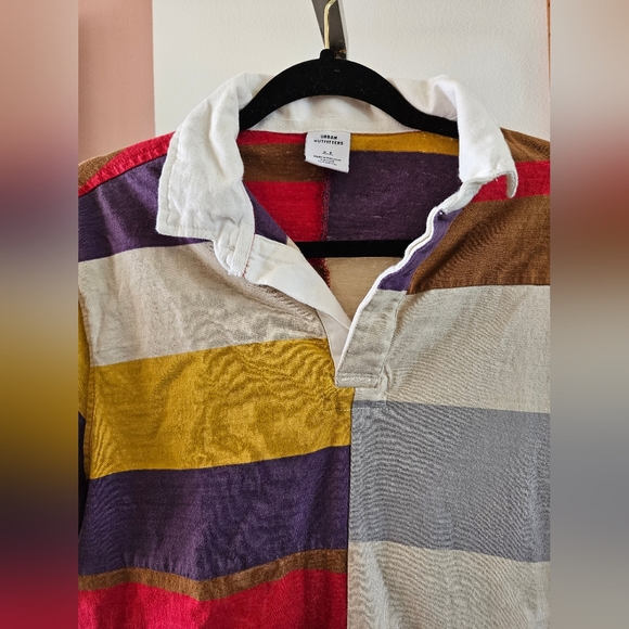 Mens Urban Outfitters Color Block Striped Collared Shirt Size Small Patchwork - Picture 3 of 6